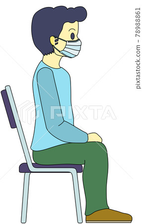 A man wearing a mask sitting in a chair and waiting (with outline) A man wearing a mask sitting in a chair and waiting (with outline) 78988861
