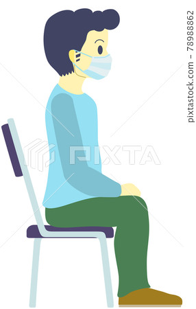 一個戴著面具的男人坐在椅子上等著 一個戴著面具的男人坐在椅子上等著 78988862