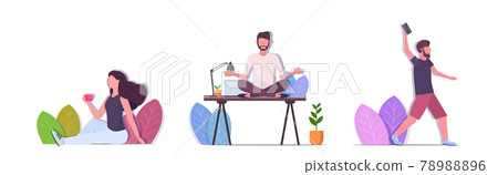 set people spending time without devices digital detox concept women men abandoning gadgets 78988896