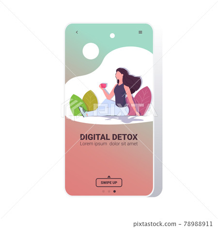 woman drinking coffee relaxing outdoors digital detox concept girl abandoning social networks woman drinking coffee relaxing outdoors digital detox concept girl abandoning social networks 78988911