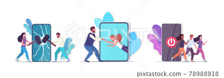 set people spending time without devices digital detox concept women men abandoning gadgets 78988918