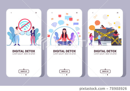 set people spending time without devices digital detox concept women men abandoning gadgets set people spending time without devices digital detox concept women men abandoning gadgets 78988926