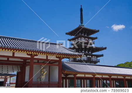 Yakushiji Temple, a World Heritage Site in the ancient city of Nara, with the east tower after being completely dismantled and repaired 78989023