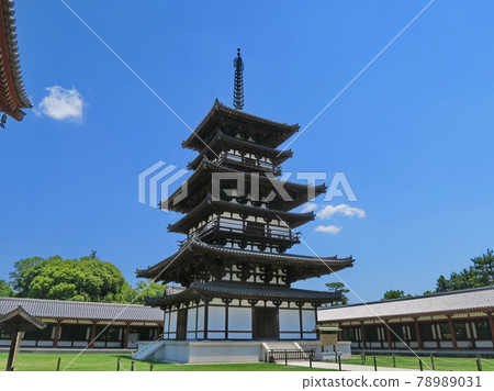 Yakushiji Temple, a World Heritage Site in the ancient city of Nara, with the east tower after being completely dismantled and repaired Yakushiji Temple, a World Heritage Site in the ancient city of Nara, with the east tower after being completely dismantled and repaired 78989031