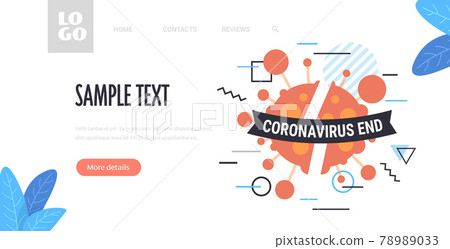 virus cell with coronavirus end ribbon victory over corona virus pandemic quarantine covid-19 is ending 78989033