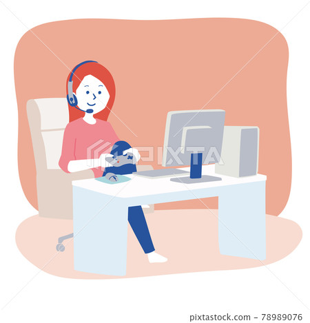 一個女人在電腦上玩遊戲的插圖 78989076