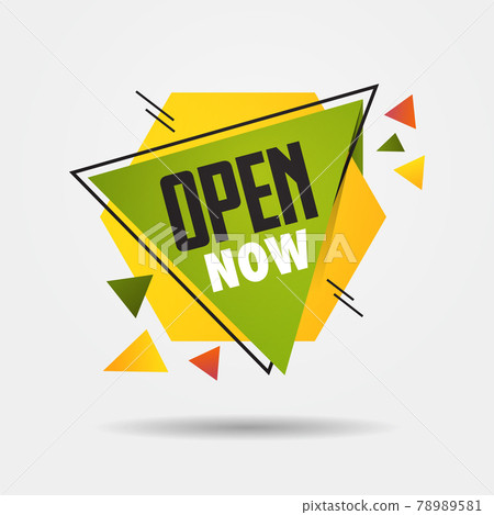 big opening sticker open now again after coronavirus quarantine over advertising campaign concept 78989581