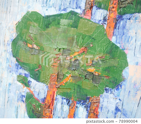 Oil painting, pine trees on blue and white 78990004