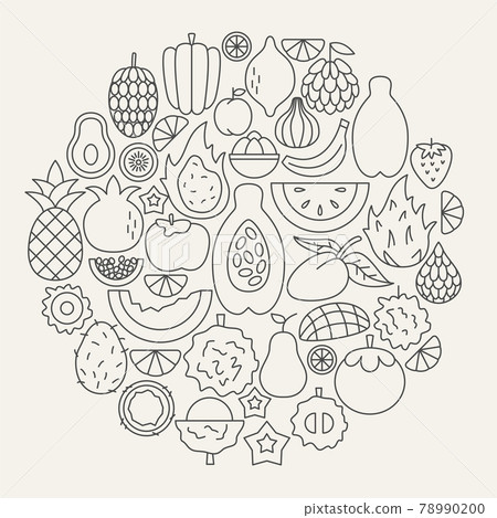 Tropical Fruit Line Icons Circle Tropical Fruit Line Icons Circle 78990200