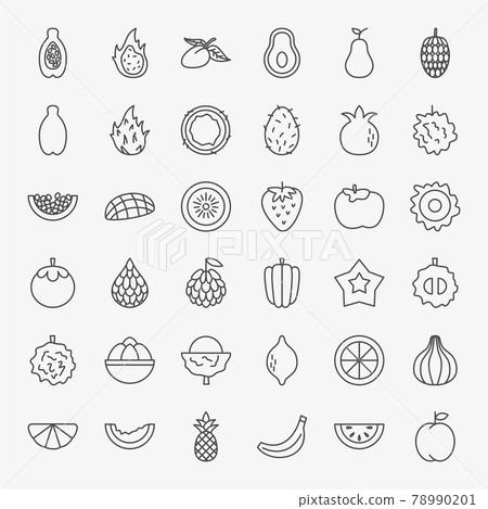 Tropical Fruit Line Icons Set 78990201