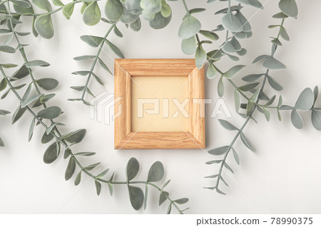 Wooden frame mockup with decor plant Wooden frame mockup with decor plant 78990375