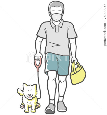 戴口罩遛狗的中年男子 78990932