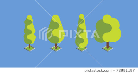 Flat green isometric tree set. Flat design vector illustration. EPS 10. Flat green isometric tree set. Flat design vector illustration. EPS 10. 78991197