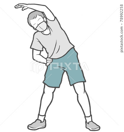 Mask radio calisthenics middle-aged men stretch outside Mask radio calisthenics middle-aged men stretch outside 78992258