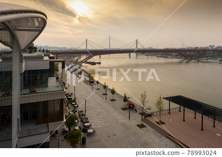 BELGRADE, Serbia - November 23, 2020: Shopping mall named Galerija at Belgrade Waterfront. Luxury area in the city by the Sava river. With amazing view of the river and sunset sky BELGRADE, Serbia - November 23, 2020: Shopping mall named Galerija at Belgrade Waterfront. Luxury area in the city by the Sava river. With amazing view of the river and sunset sky 78993024