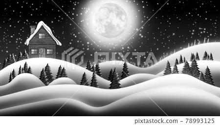 Santa Clause House at North Pole in Snow Fields In Winter Christmas Night 3D illustration 78993125