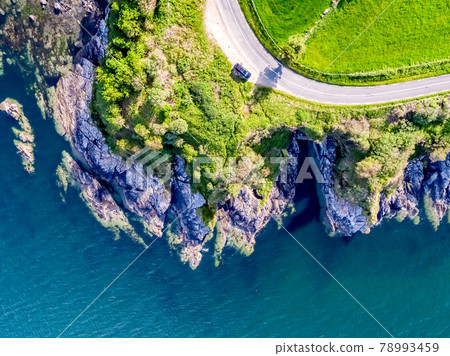 Aerial view of coastal road on the west coast of Ireland 78993459