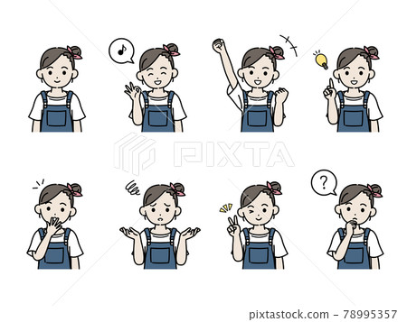 Girl's illustration variation set, gesture pose, children, elementary school students, lower grades, upper body Girl's illustration variation set, gesture pose, children, elementary school students, lower grades, upper body 78995357