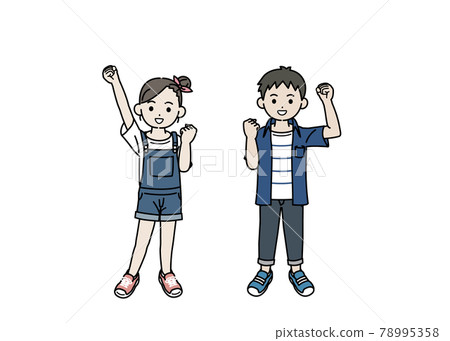 Illustrations of energetic boys and girls Guts pose Children Elementary school students Lower grades Whole body Illustrations of energetic boys and girls Guts pose Children Elementary school students Lower grades Whole body 78995358