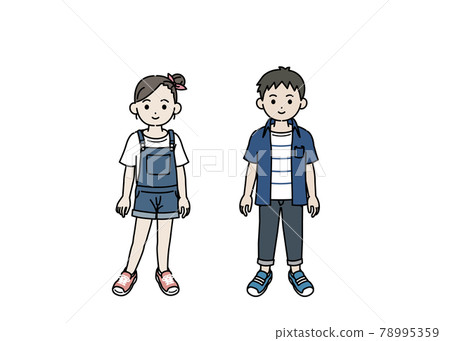 Illustrations of boys and girls, children, elementary school students, lower grades, whole body Illustrations of boys and girls, children, elementary school students, lower grades, whole body 78995359