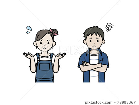 男孩和女孩遇到麻煩的插圖擔心擔心焦慮兒童小學生低年級 78995367