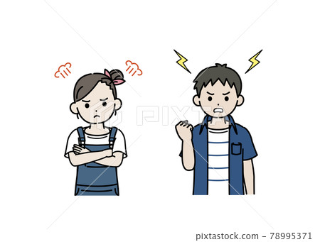 Illustrations of angry boys and girls, moody, rebellious period, children, elementary school students, lower grades 78995371