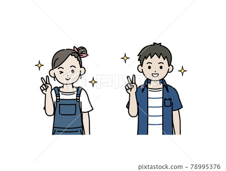 男孩和女孩簽署和平標誌的插圖兒童、小學生、低年級 男孩和女孩簽署和平標誌的插圖兒童、小學生、低年級 78995376