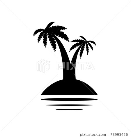 Palm trees, flowers and grass, black silhouettes on white background. 78995456
