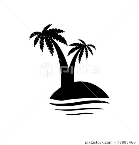 Palm trees, flowers and grass, black silhouettes on white background. 78995460