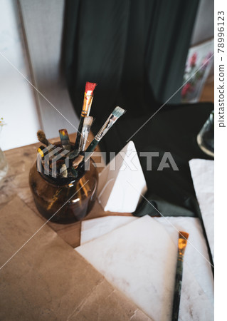 Colourful paintbrush closeup. Creative modern painting studio 78996123