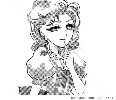 70's shojo manga A lady in a vertical roll and dress who smiles elegantly 78996323