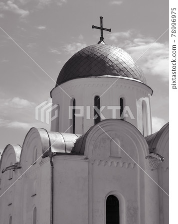 Dome of the Borisoglebsky Cathedral in Chernigov. The dome of the Orthodox Church against the sky. 78996975