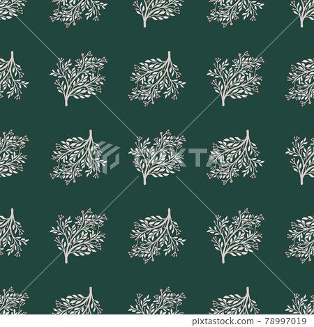Hand drawn decorative seamless pattern with forest tree silhouettes. Dark green background. Vintage print. Hand drawn decorative seamless pattern with forest tree silhouettes. Dark green background. Vintage print. 78997019