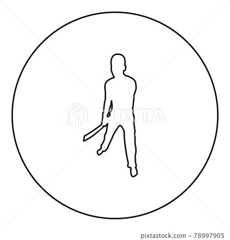 Man with sword machete Cold weapons in hand  78997905