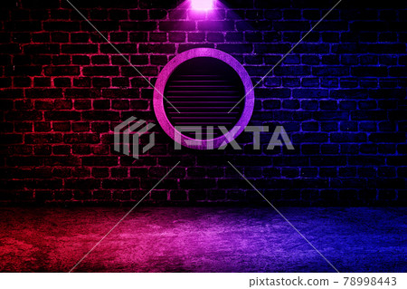 Studio dark room black brick wall with red and blue lighting effect. Studio dark room black brick wall with red and blue lighting effect. 78998443