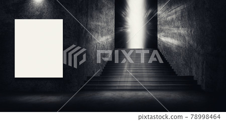 Dark room concrete staircase or ladder with white board on wall. 78998464