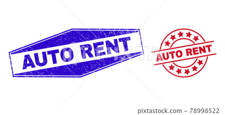 AUTO RENT Unclean Badges in Round and Hexagon... - Stock Illustration ...