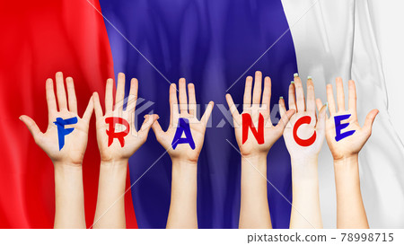 Animated France flag with animated hand with text writing as France Animated France flag with animated hand with text writing as France 78998715