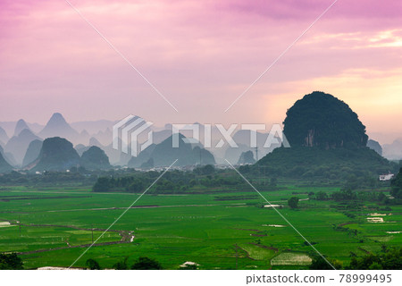 Guilin, China Karst Mountain landscape at Dusk 78999495