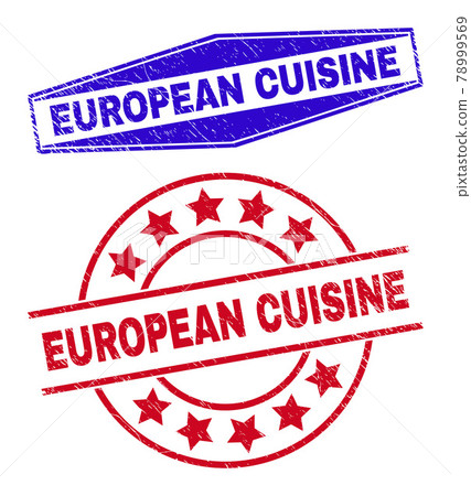 EUROPEAN CUISINE Distress Watermarks in Round and Hexagon Shapes 78999569
