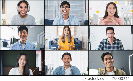 Asian business people, office coworker on video online conference call, remote team meeting 79000245