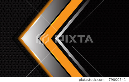 Abstract silver yellow arrow shadow overlap on dark grey circle mesh design modern futuristic background vector illustration. 79000341