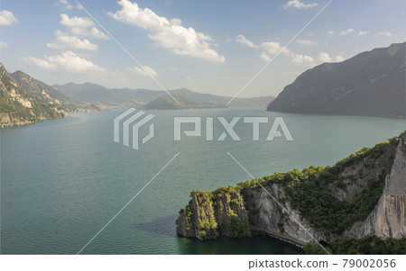 Beautiful drone shot of Iseo lake at sunset Beautiful drone shot of Iseo lake at sunset 79002056