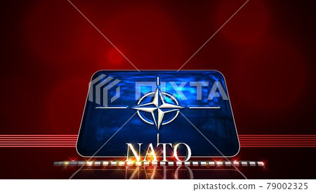 NATO flag and text reflected on the floor 3-3-2 79002325