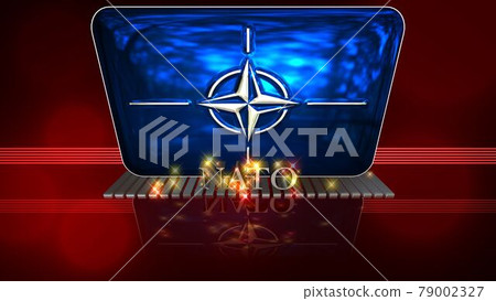NATO flag and text reflected on the floor 3-2-2 79002327