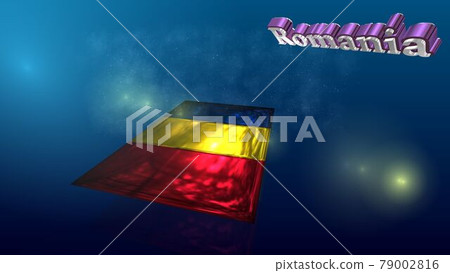 Romanian flag and country name text 6-2-1 flying in space Romanian flag and country name text 6-2-1 flying in space 79002816