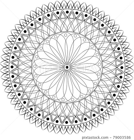 Mandala, coloring book page. Vintage elements. Oriental black and white pattern, vector illustration. Decorative motif. Mandala, coloring book page. Vintage elements. Oriental black and white pattern, vector illustration. Decorative motif. 79003586