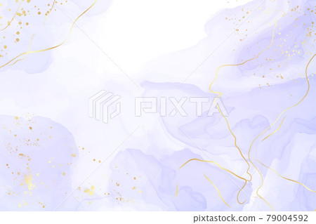 Abstract luxury lavender liquid watercolor background with golden cracks. Pastel violet marble alcohol ink drawing effect. Vector illustration design template for wedding invitation 79004592