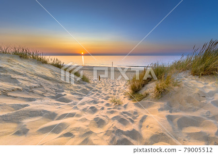 Sunset View over ocean from dune in Zeeland 79005512