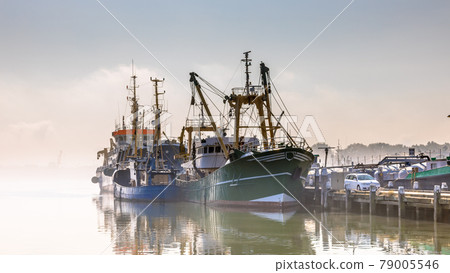 Modern fishing ships in hazy weather haringvliet Modern fishing ships in hazy weather haringvliet 79005546